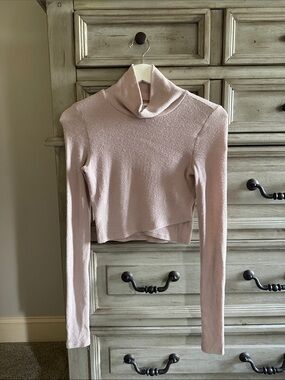 silence + noise Blush Ribbed Turtleneck Crop Sweater